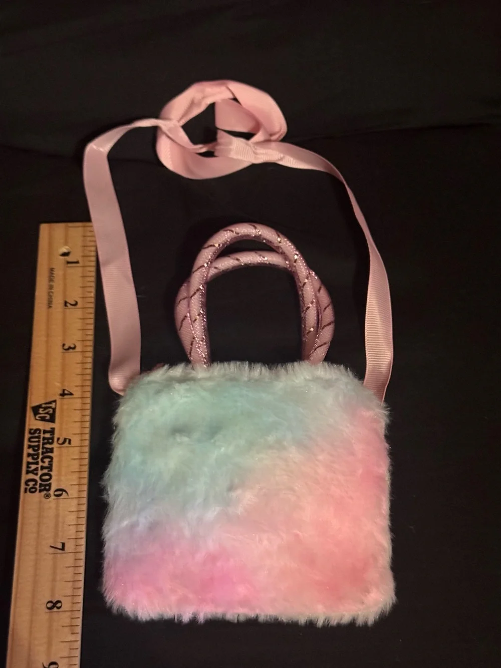 Hello Kitty- Sanrio- Mini Plush Rainbow lUnicorn Crossbody/Purse with Faux Fur